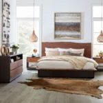 Handcrafted acacia Wood Bed with Carved Headboard | Solid Wood Queen Bed