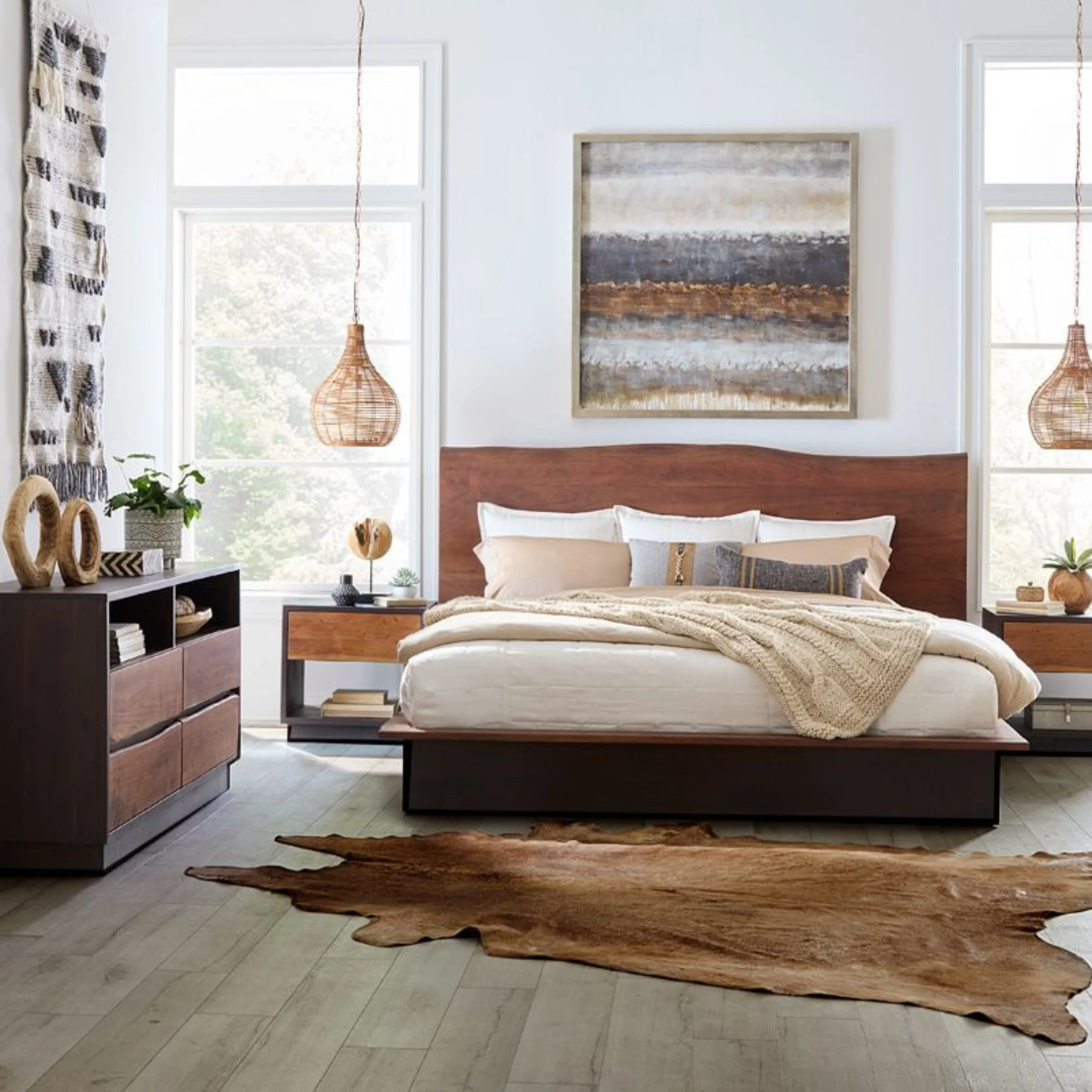 Handcrafted acacia Wood Bed with Carved Headboard | Solid Wood Queen Bed