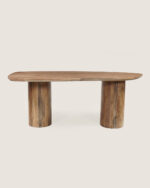 Solid mango wood light brown finish dining table with column legs - Image 2