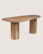 Solid mango wood light brown finish dining table with column legs