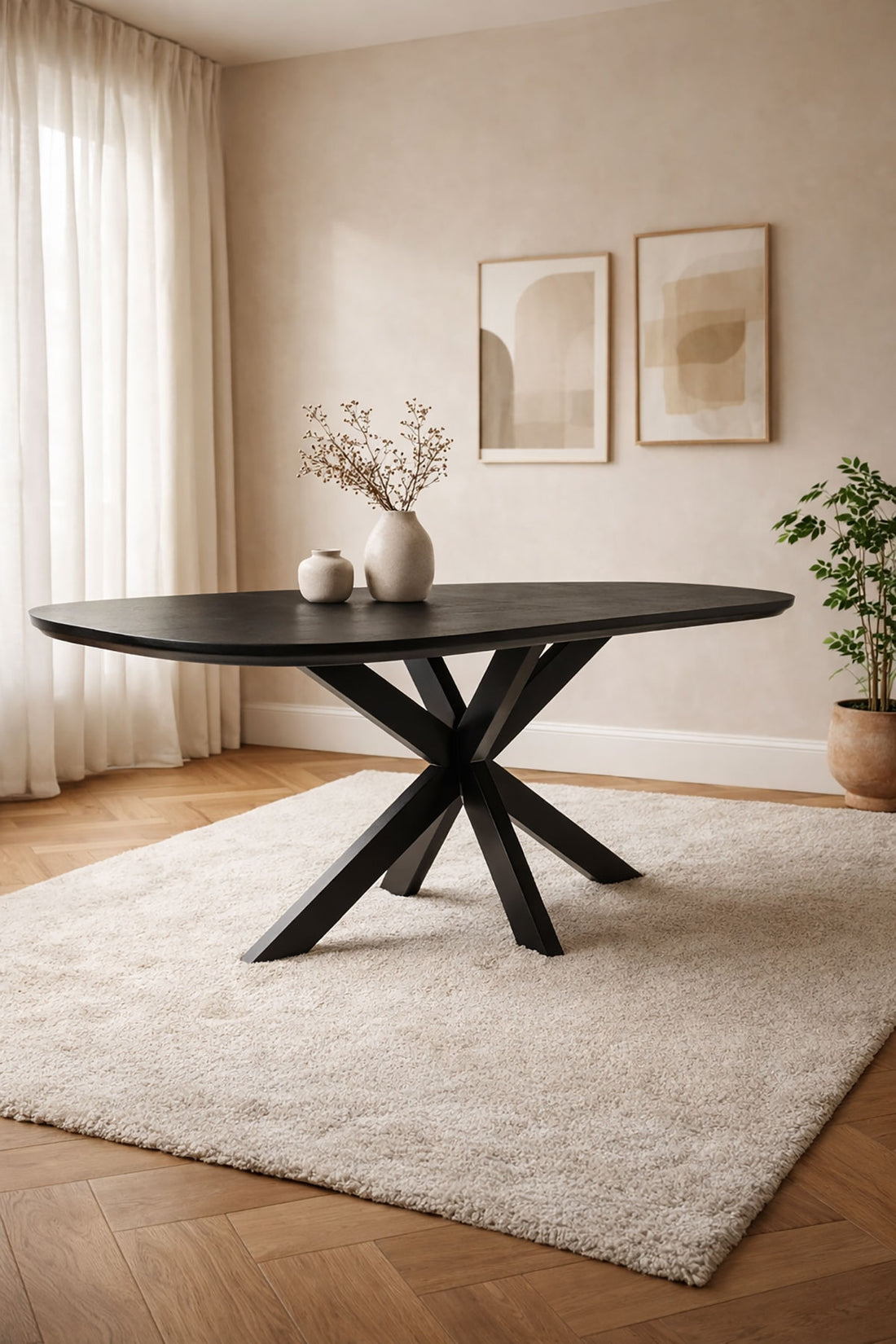 Handcrafted organic shape mango wood dining table 200 Cms with iron matrix legs